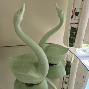 Sebring Stanford Vtg Mid Century Pottery Swan Set Retro Green!💚💚